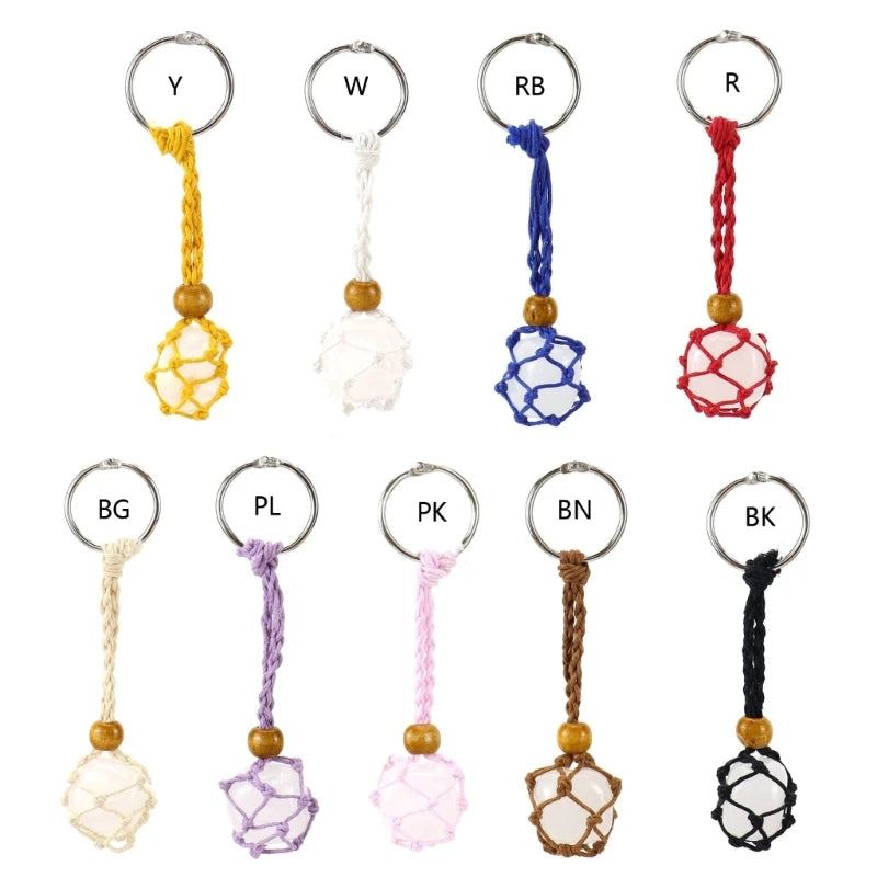 DIY Keychain Unfinished Macrame String Lanyard Keychain Crystal Stone Holder Cage Keyring Unique Jewelry Making Craft