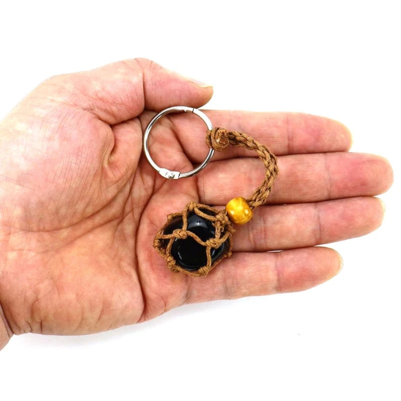 DIY Keychain Unfinished Macrame String Lanyard Keychain Crystal Stone Holder Cage Keyring Unique Jewelry Making Craft