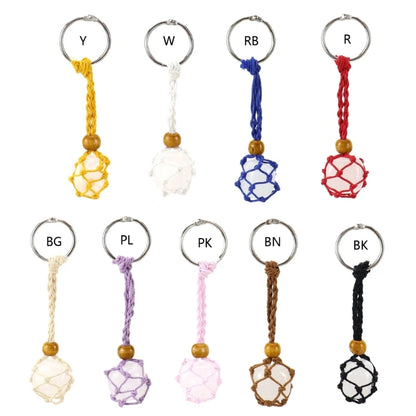 DIY Keychain Unfinished Macrame String Lanyard Keychain Crystal Stone Holder Cage Keyring Unique Jewelry Making Craft