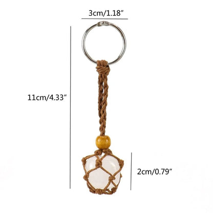 DIY Keychain Unfinished Macrame String Lanyard Keychain Crystal Stone Holder Cage Keyring Unique Jewelry Making Craft