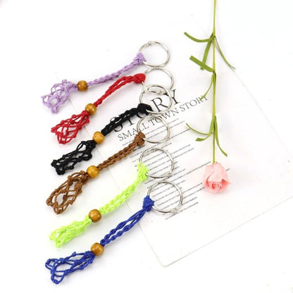 DIY Keychain Unfinished Macrame String Lanyard Keychain Crystal Stone Holder Cage Keyring Unique Jewelry Making Craft